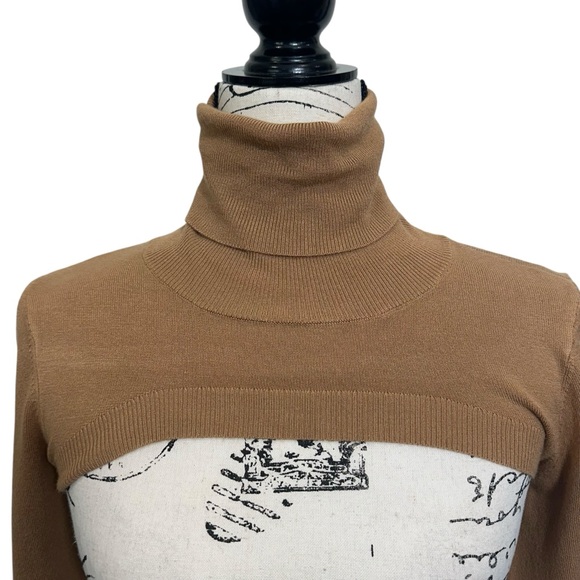 Yummy Sweater Co. Camel Color‎ Turtleneck Knit Shrug XS - Picture 2 of 9